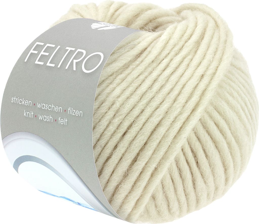 A ball of cream-colored yarn with a label.