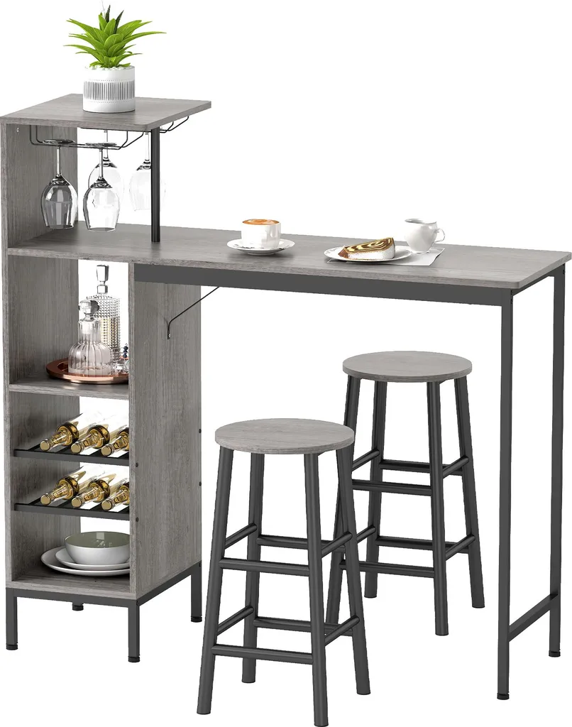 Mange-debout avec 2 Tabourets de Bar et Étagères de Rangement Cuisine