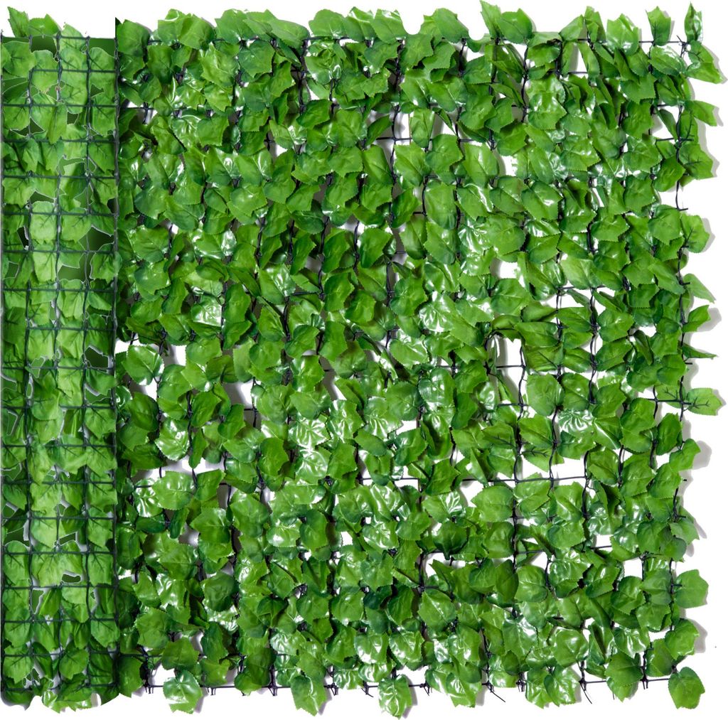 Künstlicher Hecken-Sichtschutz, UV-geschützt, Sichtschutzgitter mit Blättern, Hecken-Zaun, 300 x 100 cm, Grün