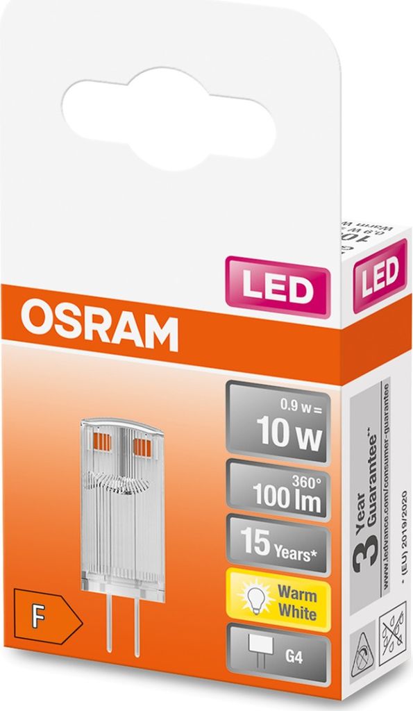 Osram STAR, 0,9 W, 10 W, G4, 100 lm, 15000 h, Ciepłe białe Zdjęcie produktu 