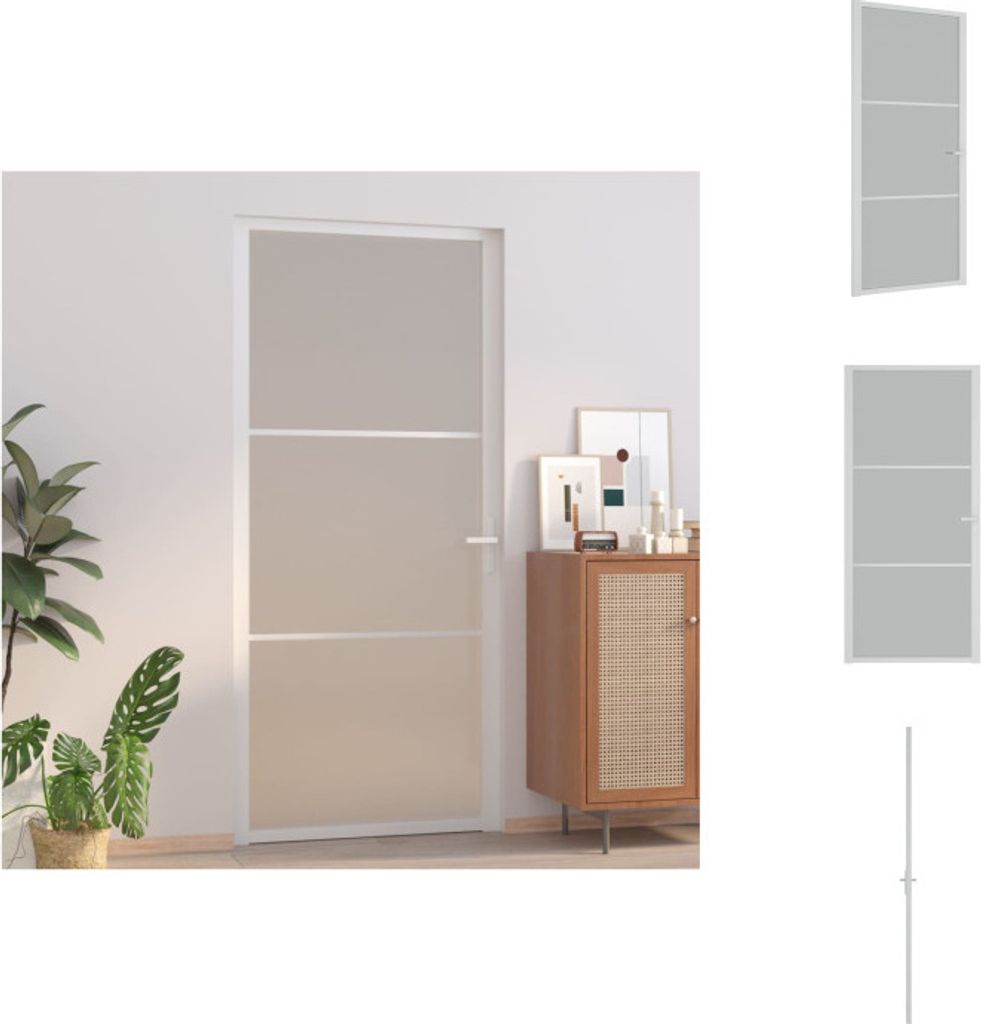 vidaXL Innentür 93x201,5 cm Weiß Mattglas und Aluminium - Haustüren