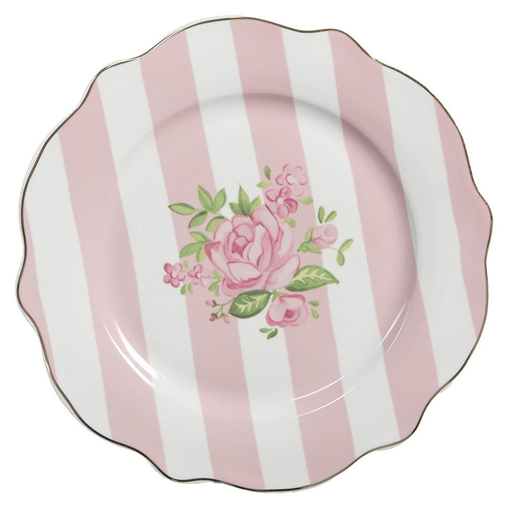 Piatto da colazione Clayre & Eef Ø 20 cm Rosa Bianco Immagine del prodotto 