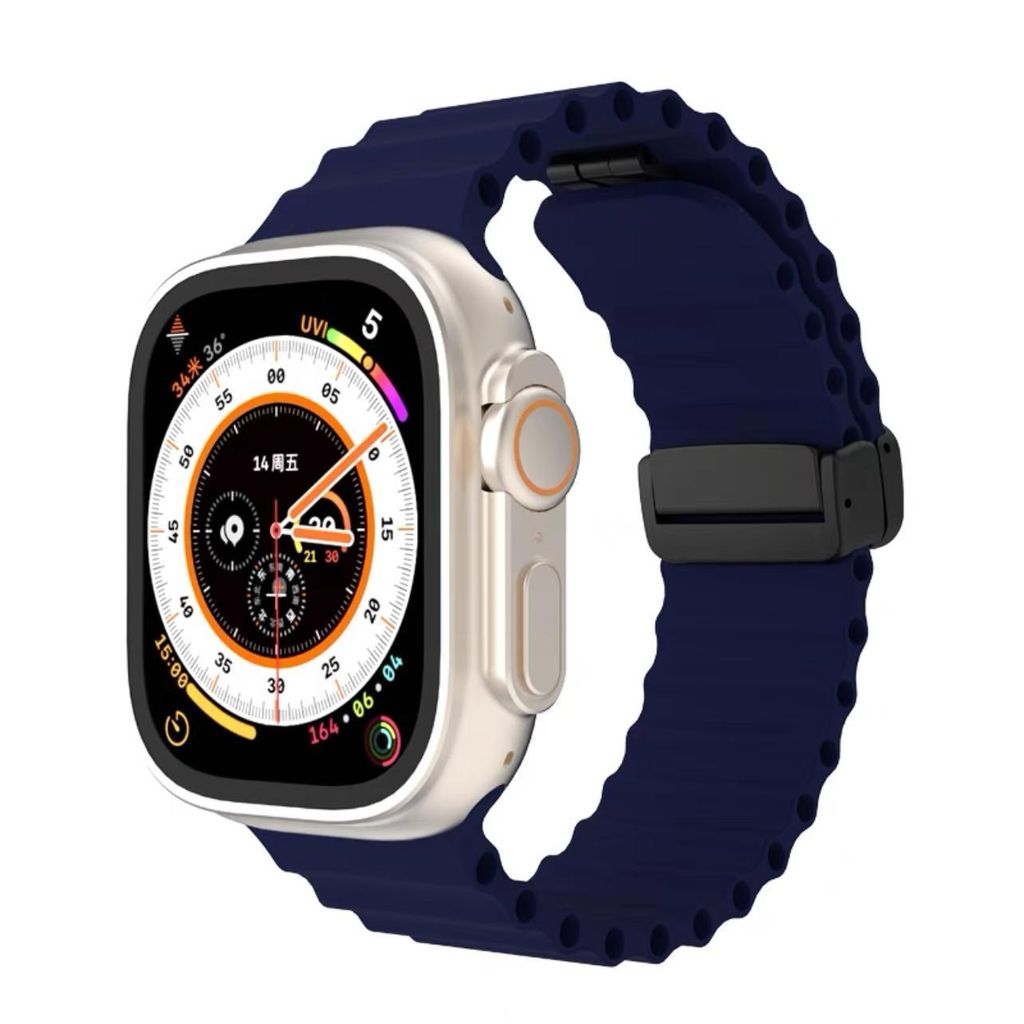 FFO2World Magnetisches Silikonarmband „Ocean“ für Apple Watch 42/41/40/38 mm – Magnetverschluss, Wellenmuster, kompatibel Serie 11–1/SE ...