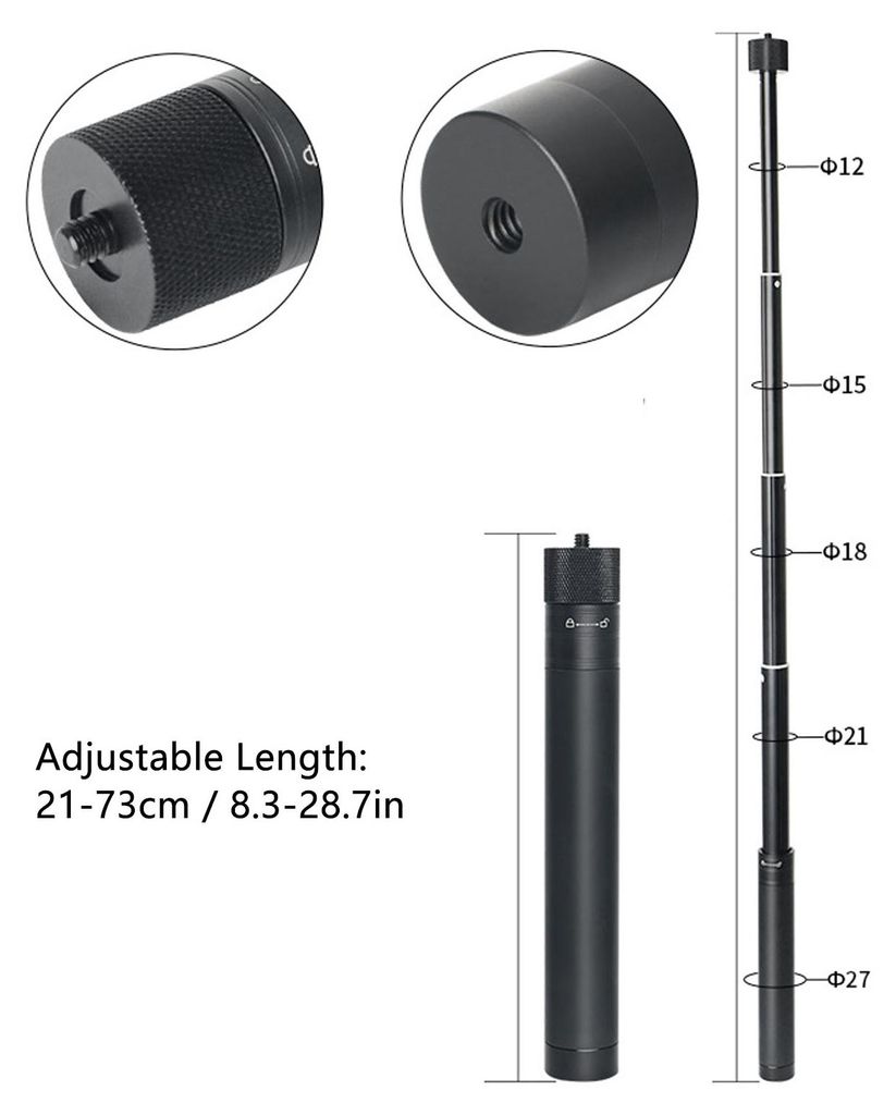 Verlängerungsstange, 4 Abschnitte, leichte Stange aus Aluminiumlegierung mit 1/4-Zoll-Schraube für Feiyu-Stabilisatoren