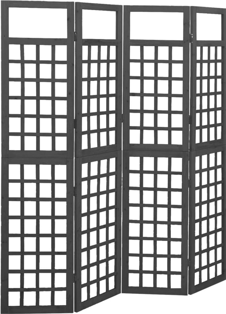 The Living Store Spalier/Paravent 4-teilig Massivholz Tanne Schwarz 161x180 cm