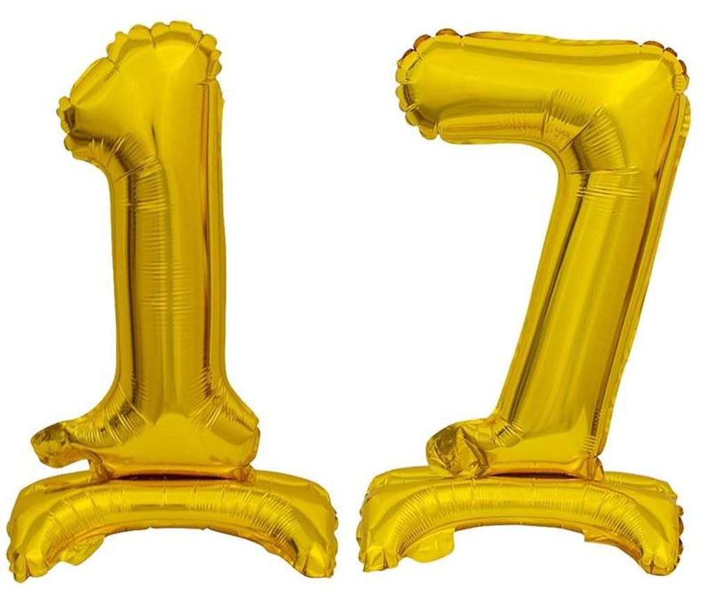 Stehender Folienballon Zahl 17 gold 38 cm 17. Geburtstag Produktbild 