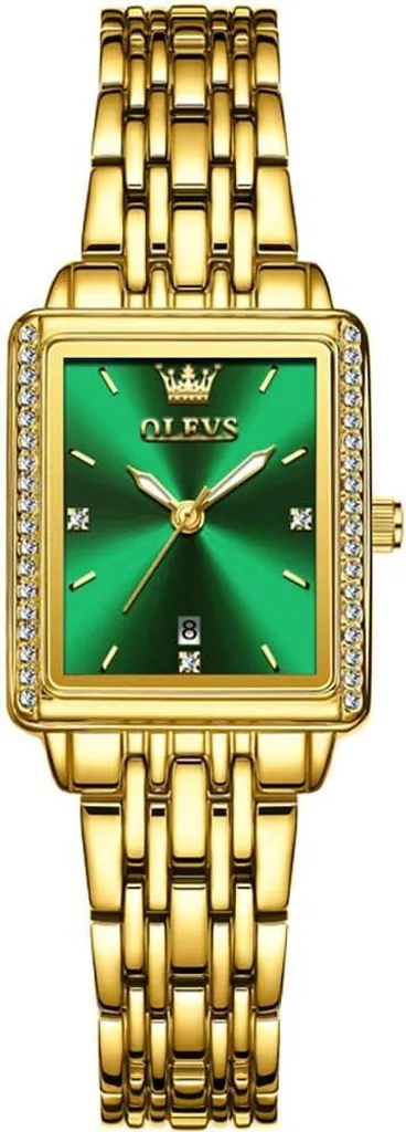 Regalo Donna Orologio Oro Rettangolare con Diamanti e Calendario