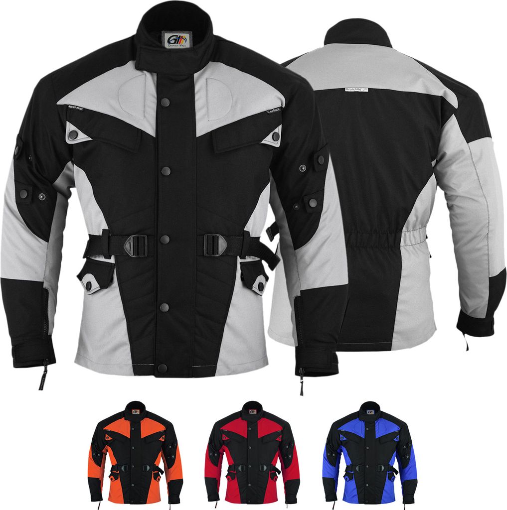 Herren Motorradjacke aus Textil mit 4CE-Protektoren & 8 Taschen Protektorenjacke, Größe:50/M, Farbe:Grau