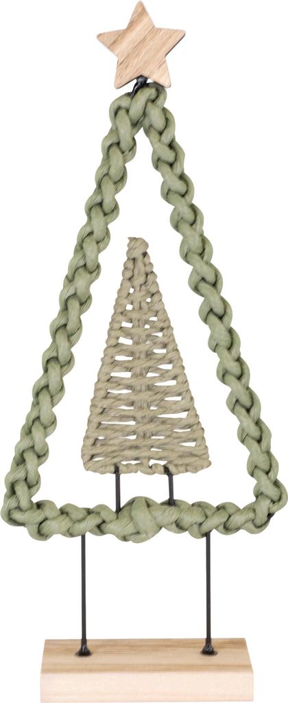 Deko Tannenbaum Metall mit Papierkordel & Holzfuß Olivgrün 39 cm