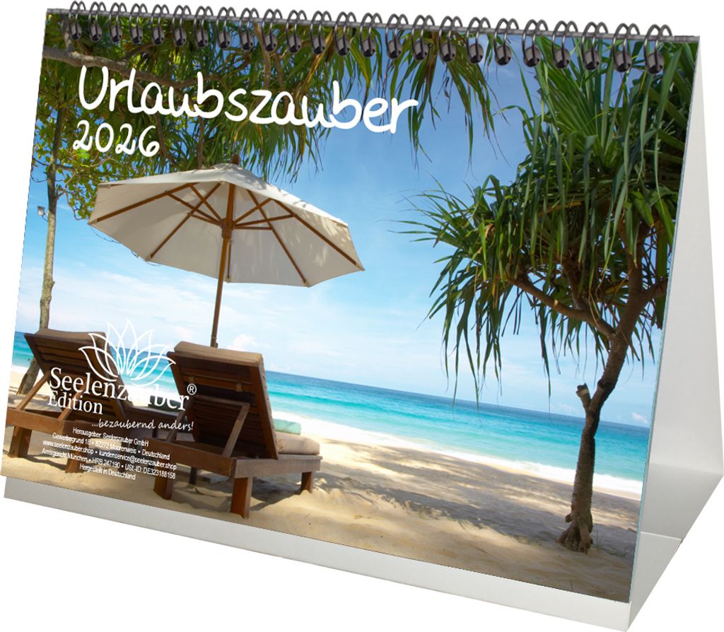 Urlaubszauber DIN A5 Tischkalender für 2026 Ferne Länder und Urlaubsträume - Seelenzauber