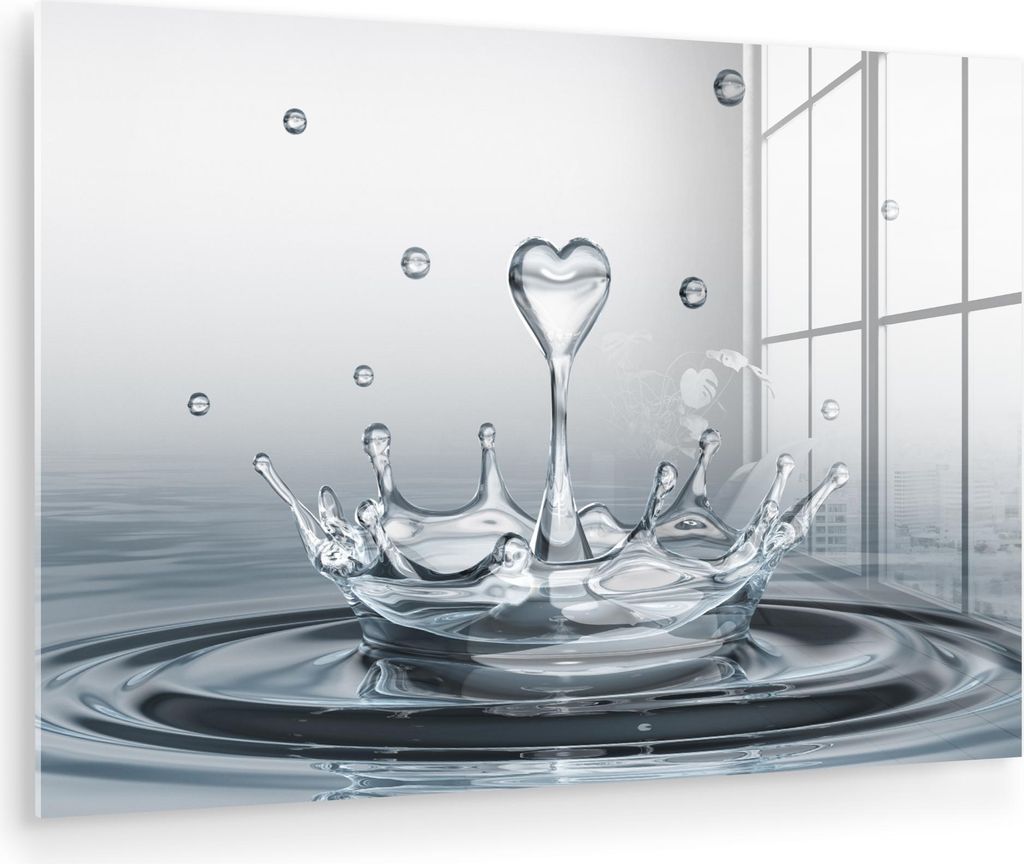MuchoWow Glasbilder - Bilder auf Wandbild - Foto auf Glas Abstrakt - Modern - Wasser - Herz 90x60 cm Wanddekoration aus Glas - Acrylglasbild - Acry...