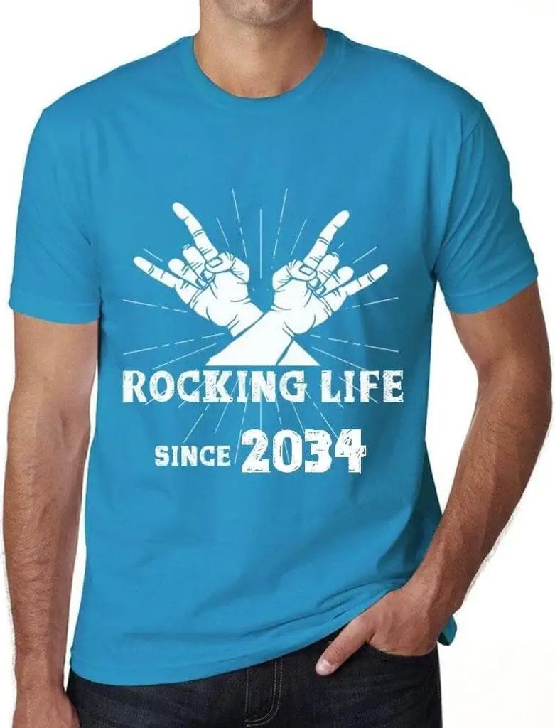 Herren Grafik T-Shirt Das Leben rocken seit 2034 – Rocking Life Since 2034 – Öko-Verantwortlich Vintage Jahrgang Kurzarm Lustige Druck Geburtstag
