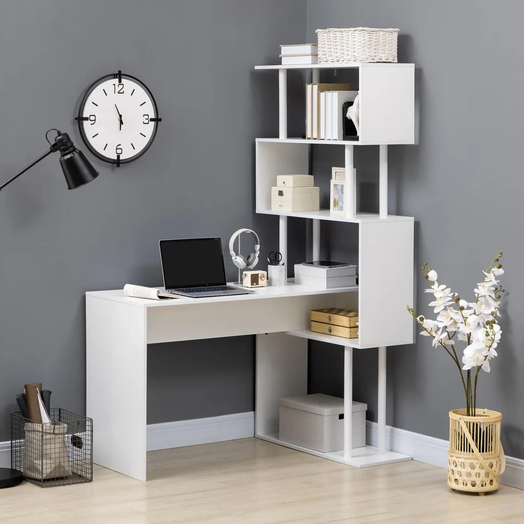 Bureau d'angle compact blanc 120cm : solution gain de place et rangement - 3