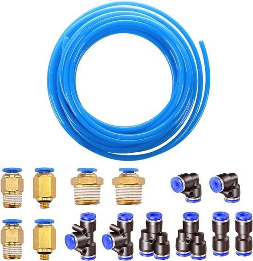 10m flexible PolyurethanSchlauch 4mm x 2,5mm blau mit Anschlüssen