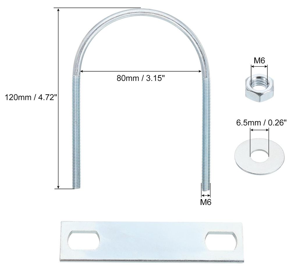 Runde U-Bolzen Bš¹gelschraube, 6 Satz 80mm ID x 120mm L?nge U Winkel M6 verzinkter Kohlenstoffstahl U-Klammerbolzen mit Muttern und Platten, fš...