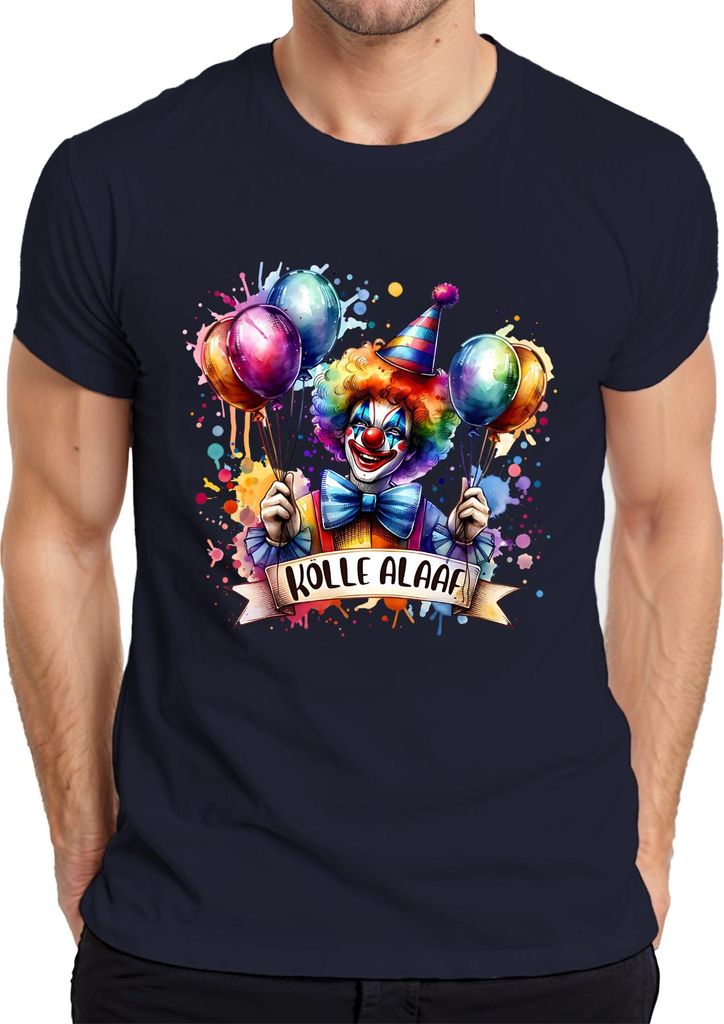 Kölle Alaaf Karneval Köln Clown Luftballons bunt Fasching Herren T-Shirt, Navy, S