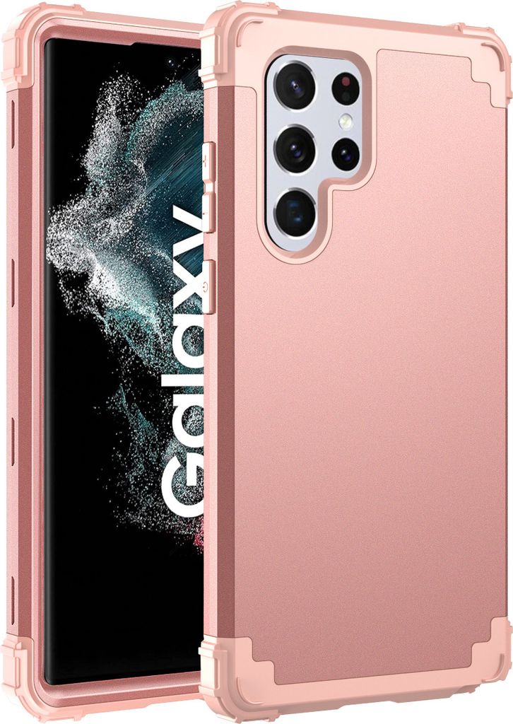 Galaxy S22 Ultra 5G Hülle, 3 in 1 Hybrid PC TPU Stossfest Robust Schutzhülle für Samsung Galaxy S22 Ultra 5G Roségold