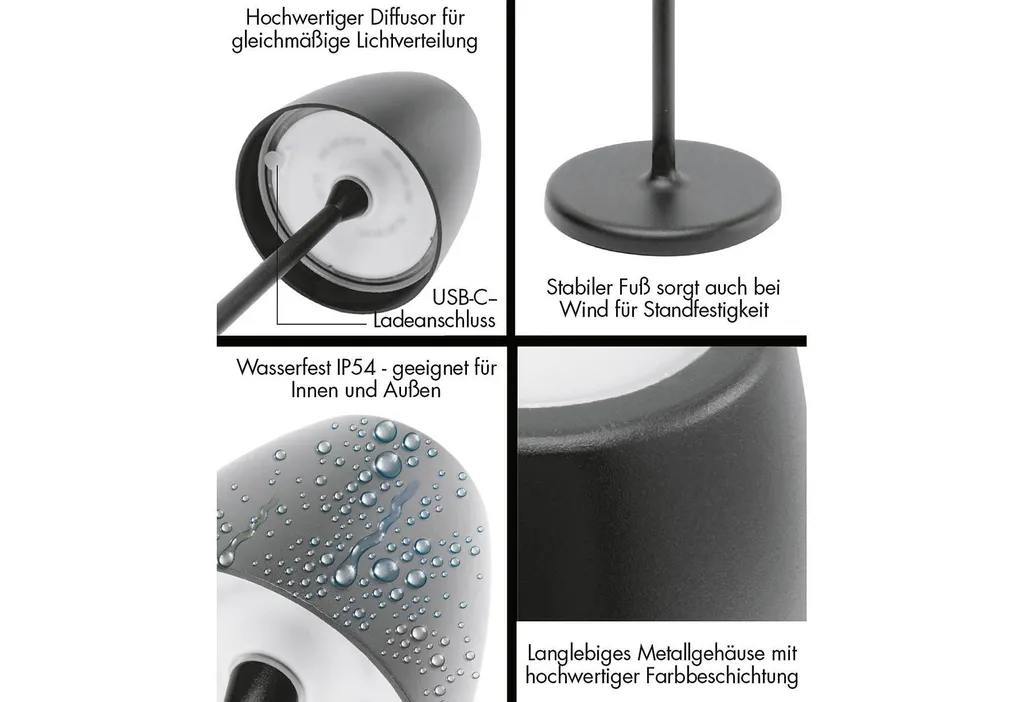 Lampe de table rechargeable 38cm MEGATRON gris argent pour intérieur