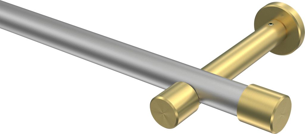 Interdeco Gardinenstange / Vorhangstange Silbergrau / Messing-Optik, Typ Prestige Santo (Kappe) ohne Ringe, 20 mm Ø 1-läufig, 140 cm