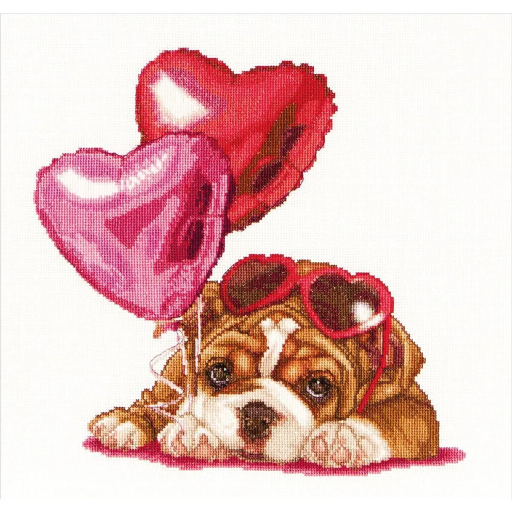 Broderie point de croix kit complet chiot sur toile Aida 31x30 cm