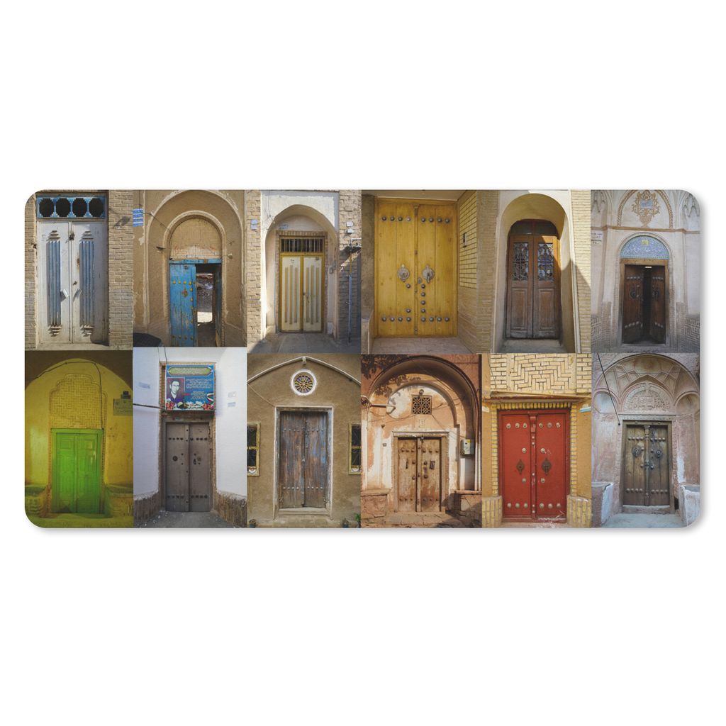 MuchoWow Mauspad Mousepad Türen - Farbenfroh - Architektur - Collage - Vintage 60x30 cm - Mousepads - Maus Mat - Pad - Mausunterlage - Nachhaltig