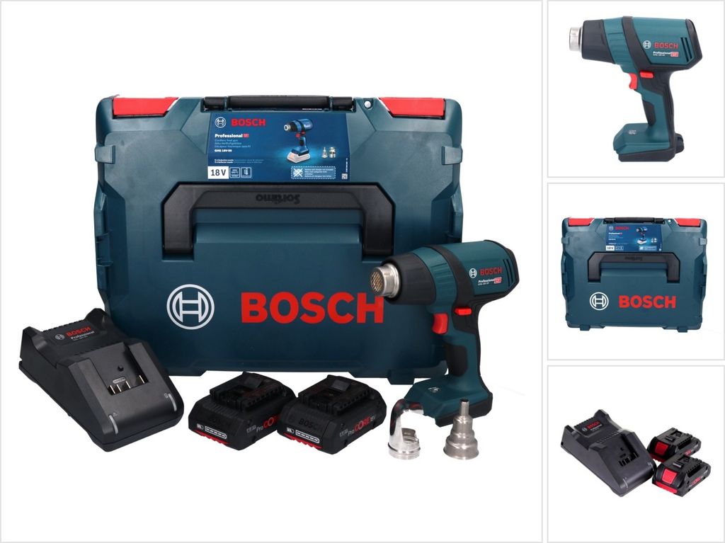 Bosch GHG 18V-50 Professional Akku Heissluftgebläse 18 V 300° C / 500° C + 2x ProCORE Akku 4,0 Ah + Ladegerät + L-Boxx