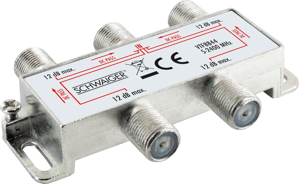 Verteiler 4-fach für SAT-, Antennen- und Kabelanlagen 9 dB