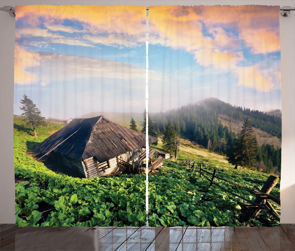 Rideau universel alpin rustique vue aérienne brumeuse 280x225 cm coloré
