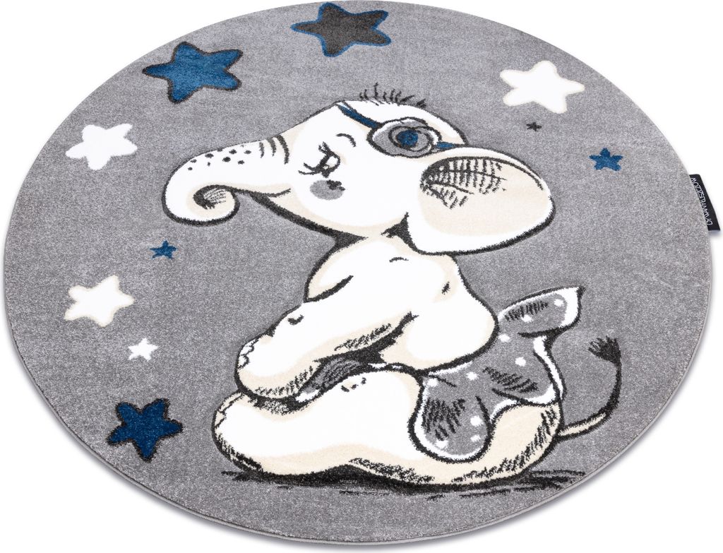 Kinderteppich PETIT ELEPHANT ELEFANT STERNE Kreis grau Grau rund 160 cm
