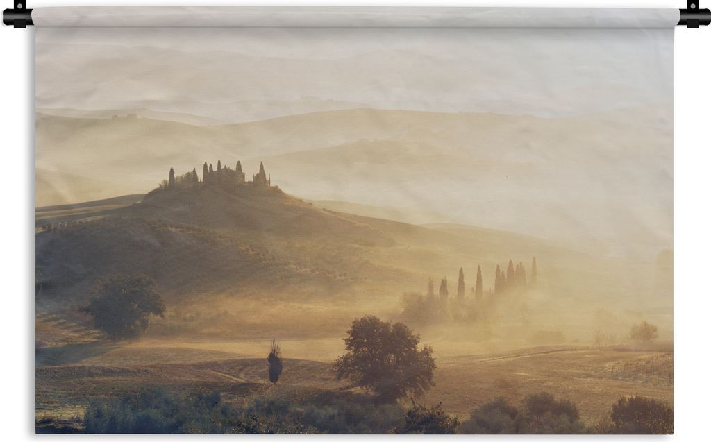 MuchoWow Wandteppich Wandbehang Toskana - Nebel - Sonne 60x40 cm Tapisserie Dekoration Wandtuch - Wanddekorationen