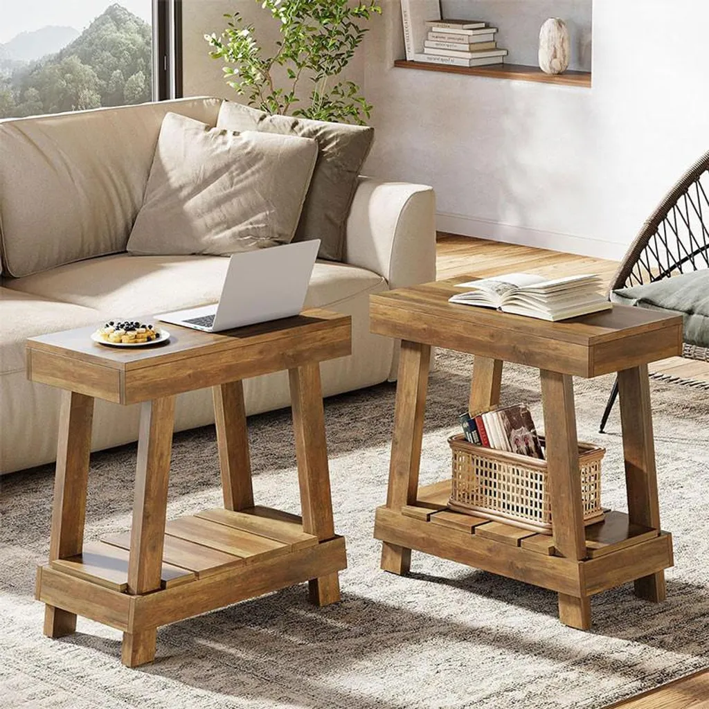Table basse d'appoint style industriel bois marron et métal