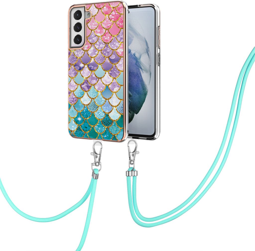 Handykette Hülle für Samsung Galaxy S21 FE Muster TPU Schutzhülle mit verstellbarem Tragegurt Bunt