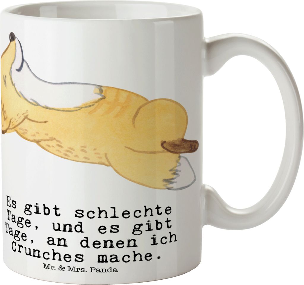 Mr. & Mrs. Panda Becher Fuchs Crunches - Weiß - Geschenk, Fitness, Teetasse, Pott, Tasse, schöne, Bauchpressen, Fitnessstudio, Kaffeetasse