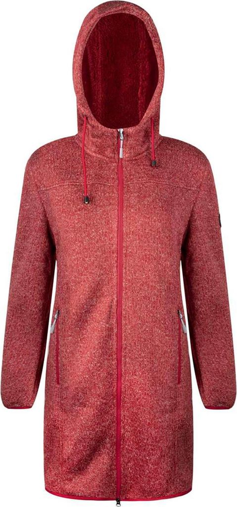 Blue Wave Damen Strickfleecemantel Naomi mit warmen Teddy-Futter - Fleecemantel mit Kapuze in Granat Rot Melange Größe 54