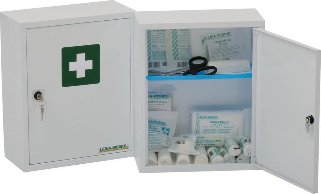 LEINA Verbandschrank Medisan A Inhalt DIN 13157 perlweiß