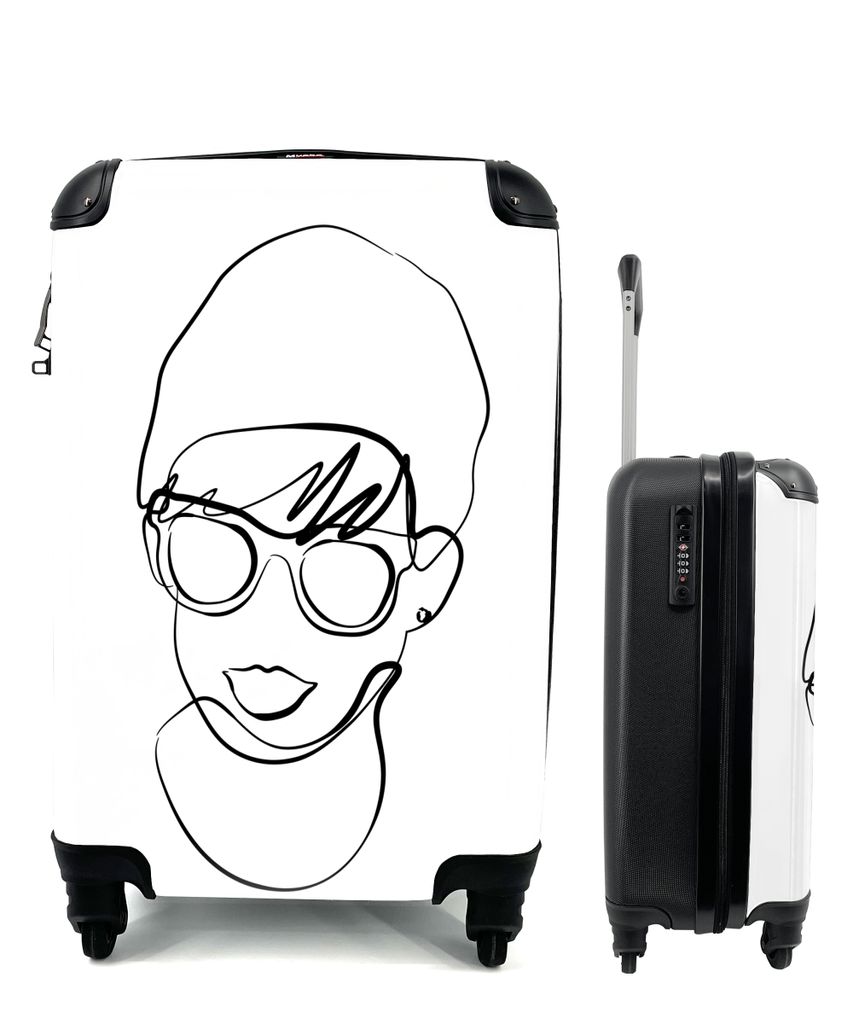 MuchoWow Koffer Handgepäck Trolley Rollkoffer Kleine Reisekoffer mit 4 Rollen - Frauen - Minimalismus - Linienkunst - Cabin Size < 55x40x23 cm &...