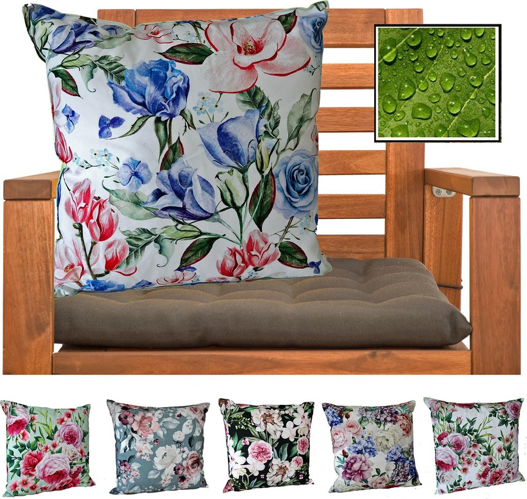 heimtexland Outdoor Dekokissen Gefüllt LOTUS EFFEKT Wasserabweisend 45x45 Blumen Deko Gartenkissen Outdoorkissen Typ675 04 Grün