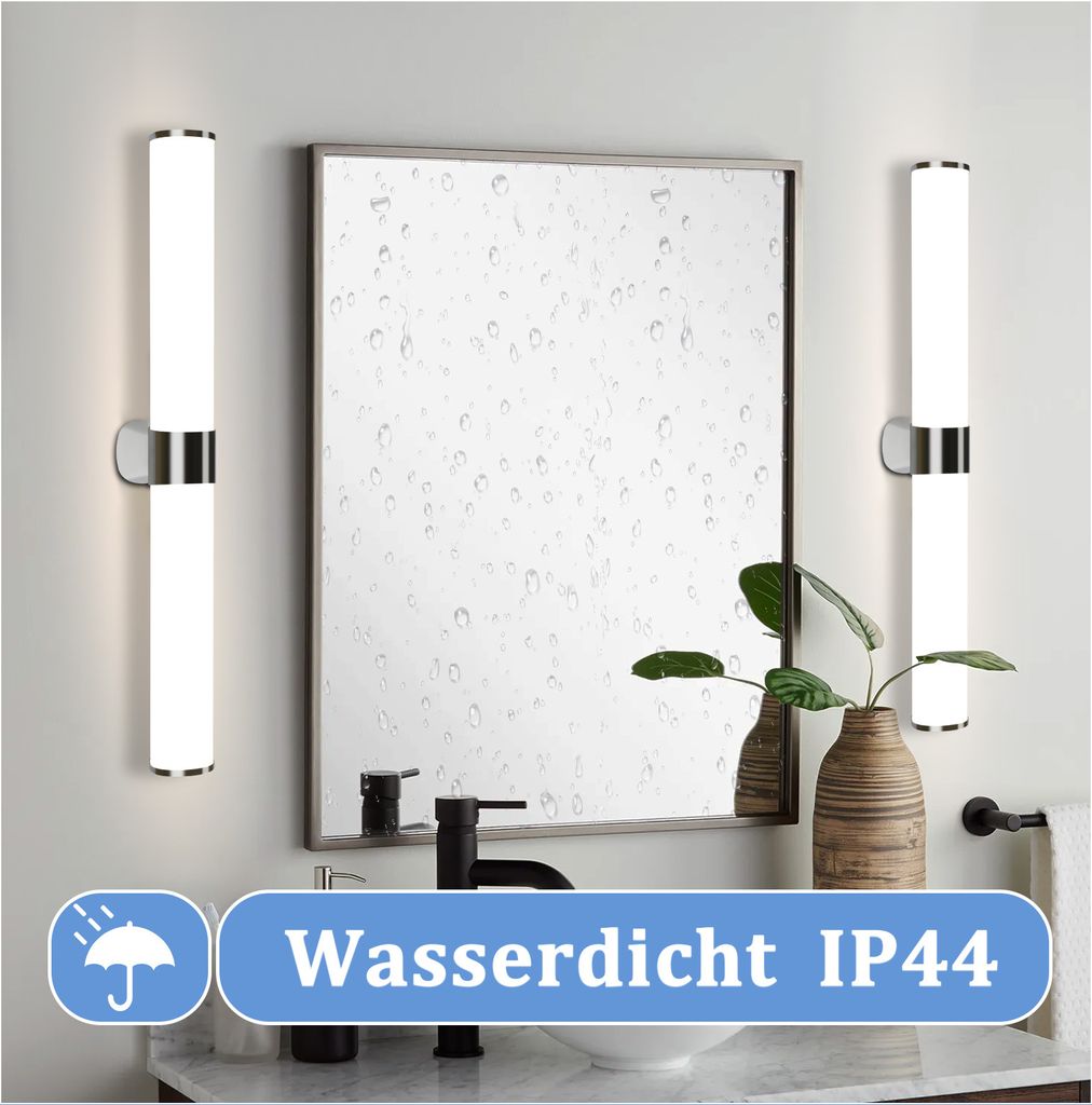 XMTECH LED Spiegelleuchte Fürs Bad - 60cm 15W IP44 Wasserdicht - Flimmerfreie Beleuchtung Für Make-up & Rasur