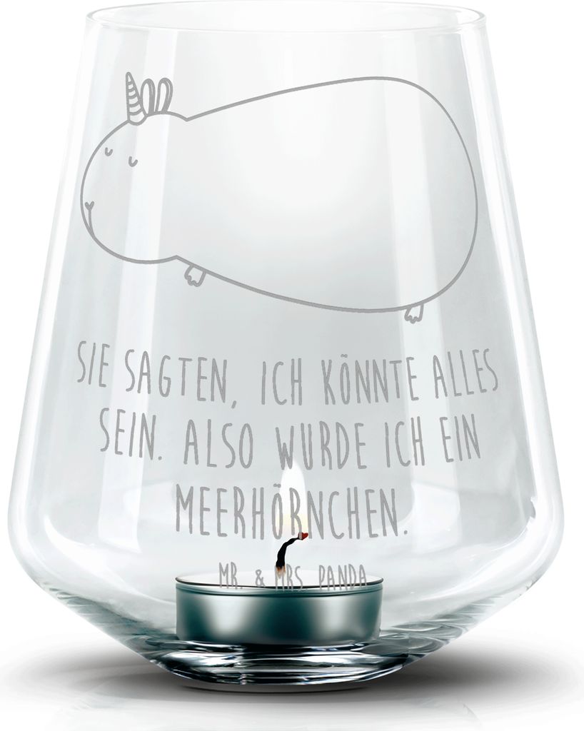 Mr. & Mrs. Panda Glas Windlicht Einhorn Meerschweinchen - Transparent - Geschenk, Teelicht, Laterne, Teelichthalter, Unicorn, gravur, Kerzenhalter,...