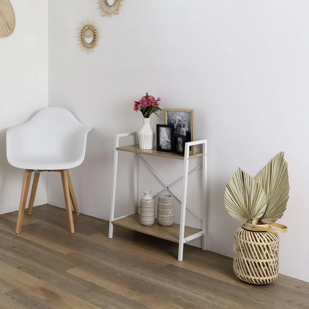 Petit meuble de rangement bois et métal blanc pour salon ou bureau chic