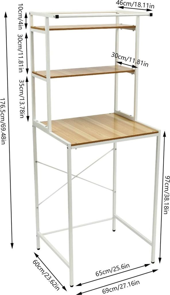Überbauregal für Waschmaschine & Trockner - Wäscheständer/Stauraumregal - Verstellbar - Metall - 69 x 60 x 176,5 cm - Bad & Hauswirtschaftsraum