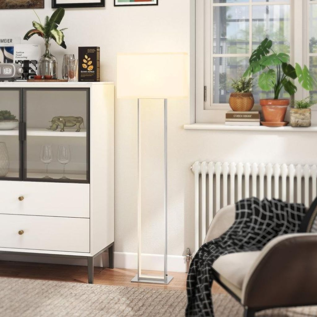 Fortuna Lai Moderne Stehlampe, 3 Modi, Fußschalter, verstellbare Helligkeit, Leinenoptik, Weiß