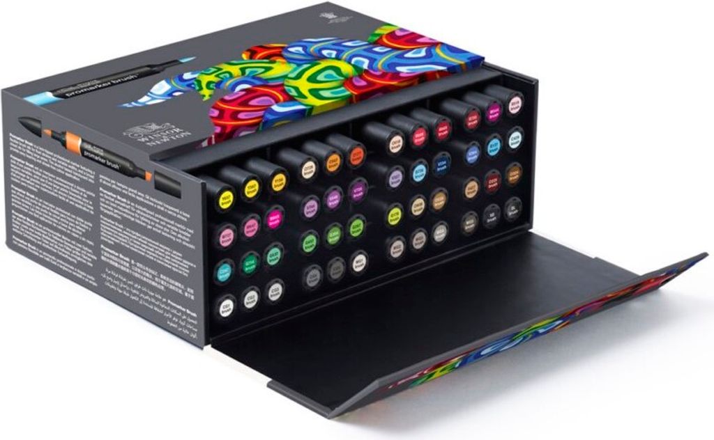 Winsor & Newton 0290080 BrushMarker (fr Zeichnungen, Kalligraphie, Design und Layouts, streifenfreies Zeichnen mit Keil- und Pinselspitze) 48 Farbe...