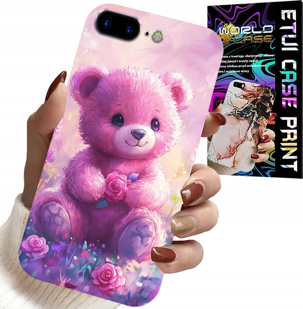 Hülle Für Iphone ( 7 Plus ) - Süsser Teddybär Auf Rosa Hintergrund, Hülle + Glas