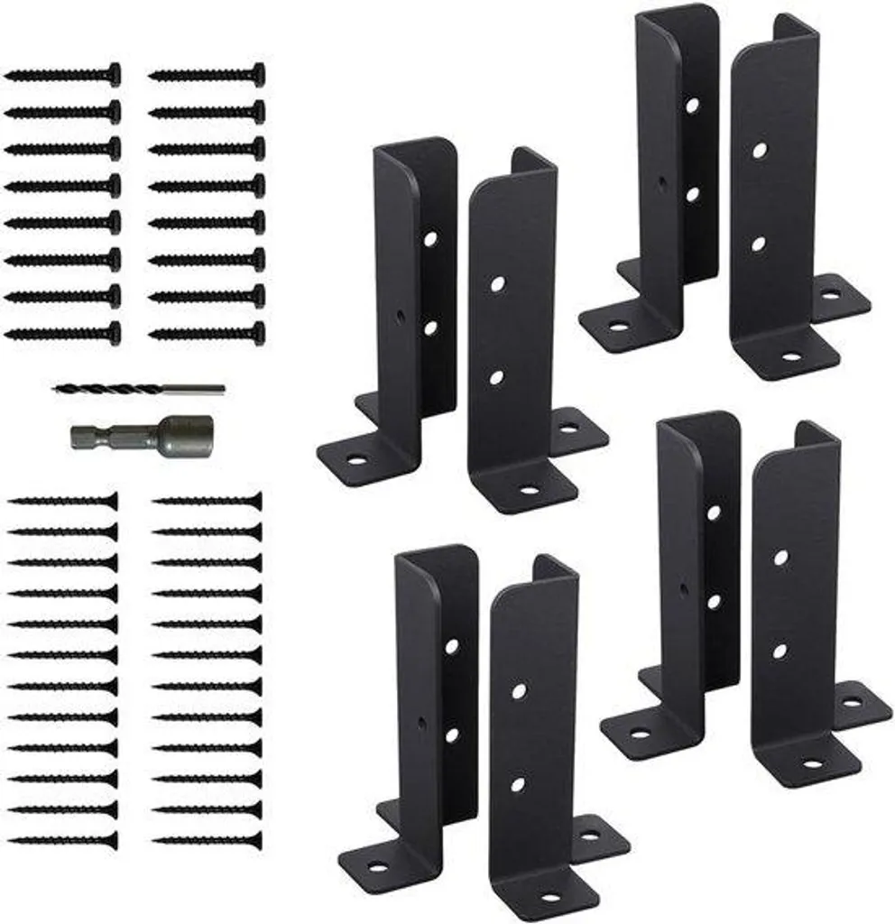 Supports de base en acier noir 8 pièces robuste pour poteaux en bois