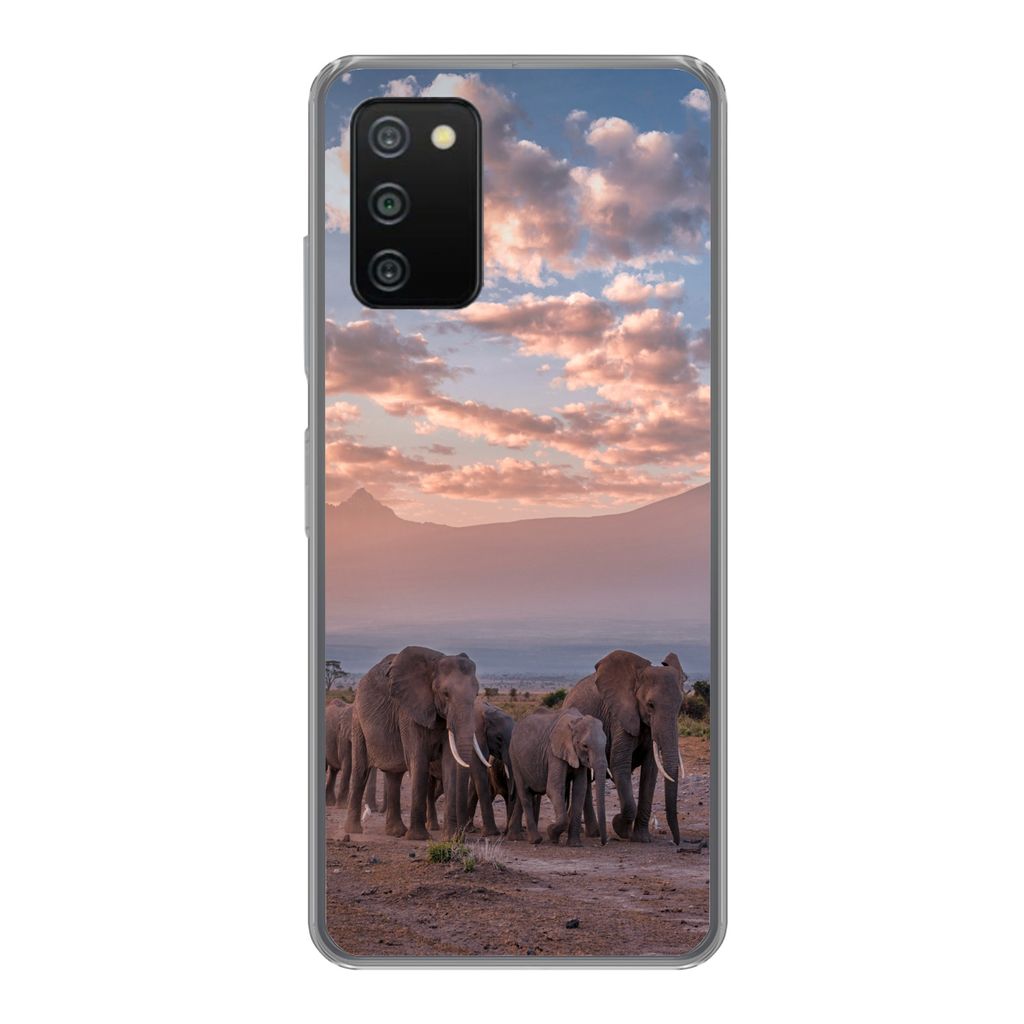 MuchoWow Handyhülle Schutzhülle Hülle für Samsung Galaxy A03s Elefant - Tiere - Abend - Landschaft - Savanne Silikon Softcase Handy Hülle - ...