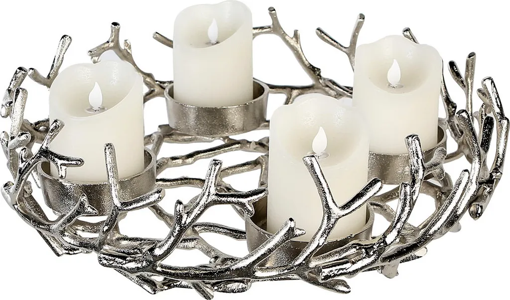 Gilde Adventsleuchter Twigs Argent en Aluminium D42 cm - Réf 43205 - 2