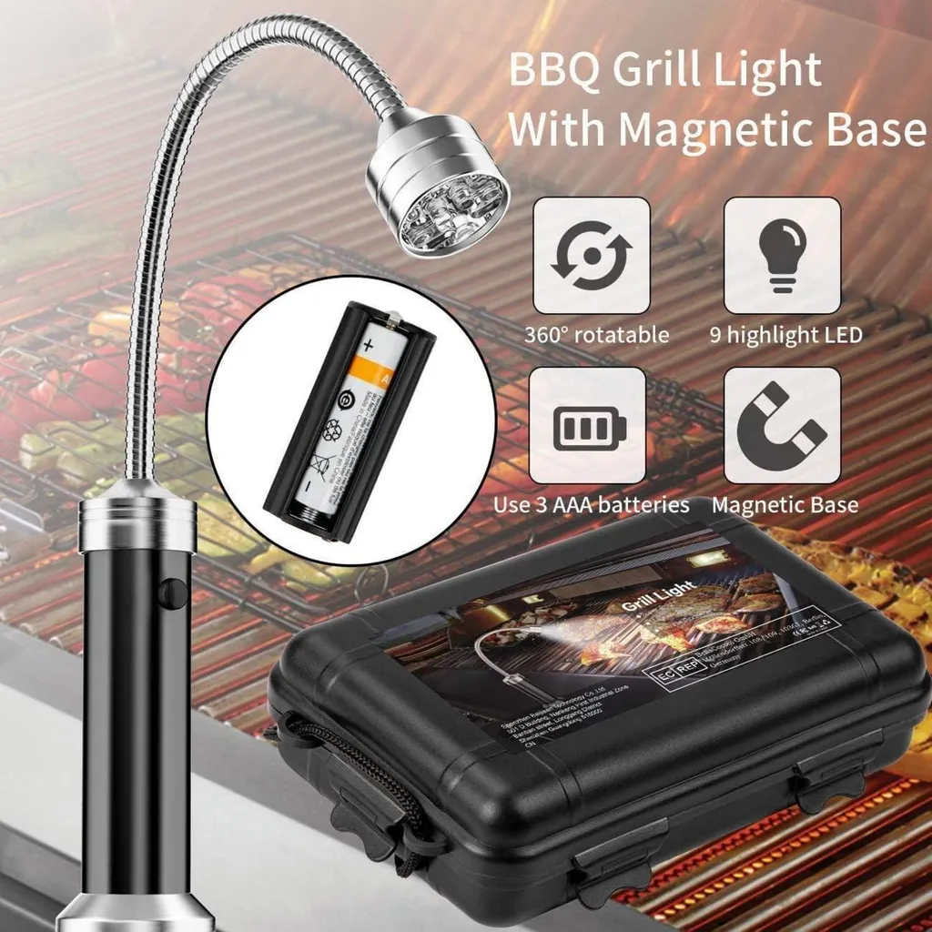 Set de 2 Lampes de Barbecue Magnétiques Noires avec Éclairage LED à 360°