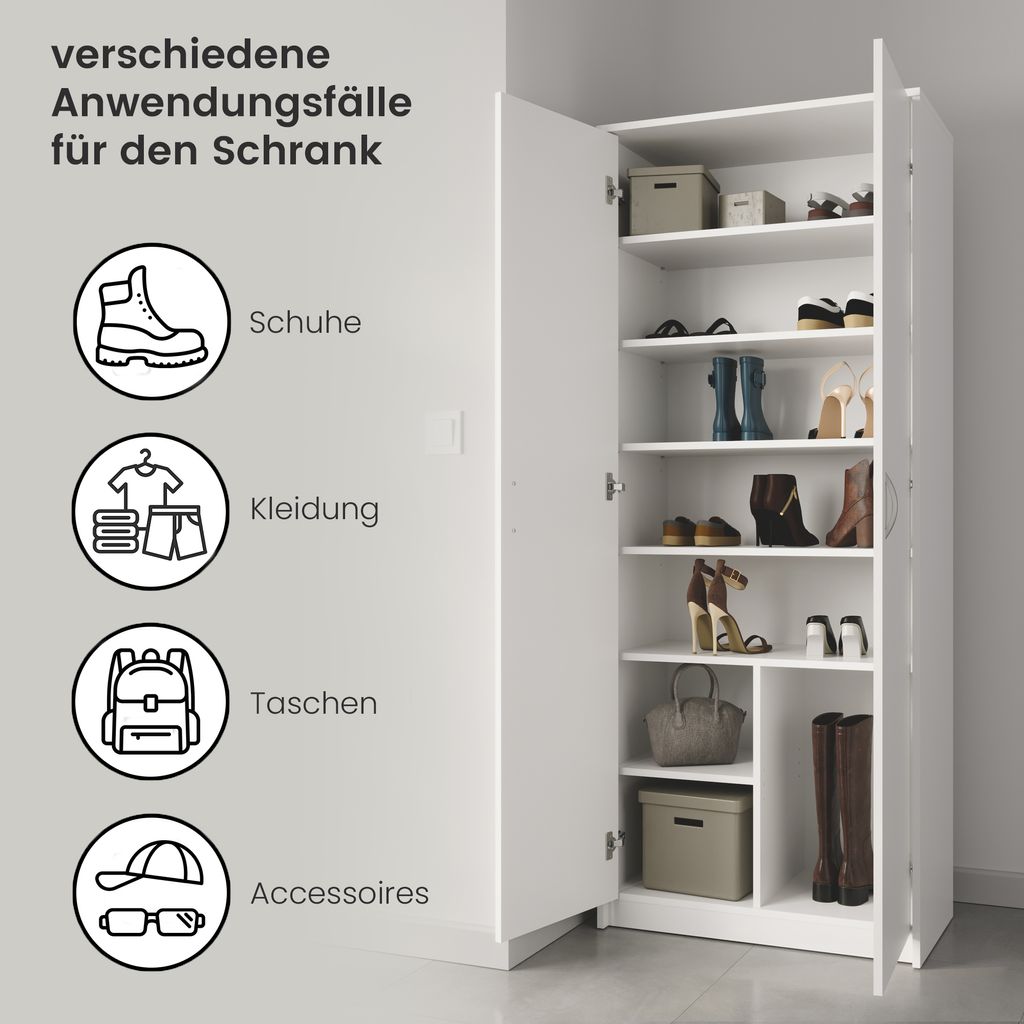 Kleiderschrank weiß mit sechs Einlegeböden