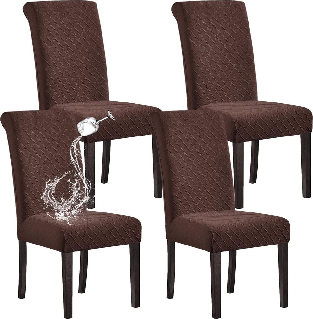 Wasserdichte Esszimmerstuhlbezüge Stretch Abnehmbar Waschbar Jacquard Parsons Stuhlbezüge - Set von 4 - Kaffee Stuhlbezüge
